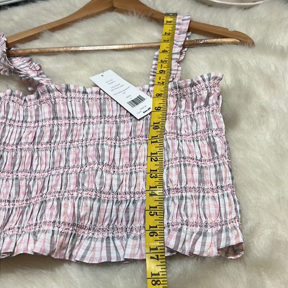 French Connection Pink Gingham Ruched Crop Top - Picture 9 of 9